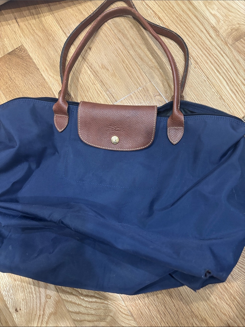 Longchamp Navy and Brown Foldable Le Pliage Tote